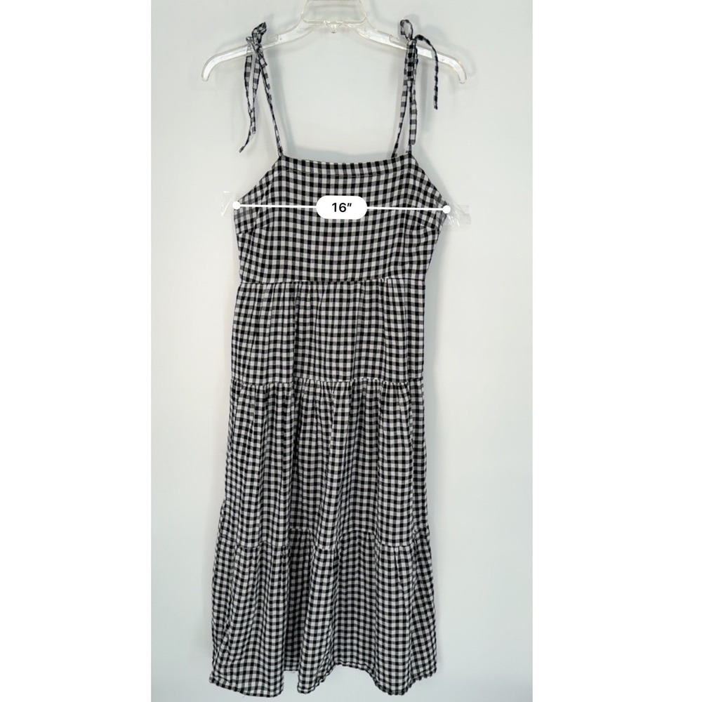 Hunkemoller Gingham Check Tiered Midi Dress Tie Shoulder Black White L 101-33 - Picture 4 of 14